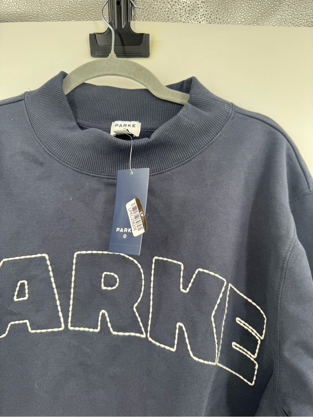 PARKE X Target Navy Oversized Logo Crewneck Minimalist Sweatshirt Women’s S/M - Picture 6 of 6